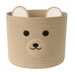 Bear Laundry Baskets Laundry Hamper Storage Baskets with Handles,Decorative Basket for Living room,Woven Storage Basket for Toys Bin Pillows Blankets Clothes (Khaki)
