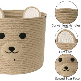 Bear Laundry Baskets Laundry Hamper Storage Baskets with Handles,Decorative Basket for Living room,Woven Storage Basket for Toys Bin Pillows Blankets Clothes (Khaki)
