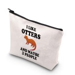 BDPWSS Otter Makeup Bag Funny Otter Lover Gift For Women Crazy Otter Lady Gift I Like Otters And Maybe 3 People Travel Pouch (I Like Otters)