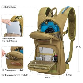 NOOLA 3L Hydration Backpack, Water Backpack with TPU Water Bladder, Tactical Hydration Pack for Men Women, Molle Water Backpack for Hiking, Biking, and Hunting, Tan
