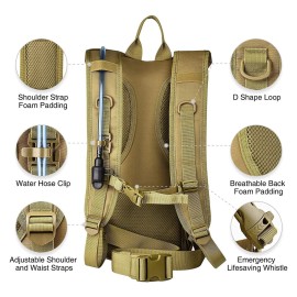 NOOLA 3L Hydration Backpack, Water Backpack with TPU Water Bladder, Tactical Hydration Pack for Men Women, Molle Water Backpack for Hiking, Biking, and Hunting, Tan