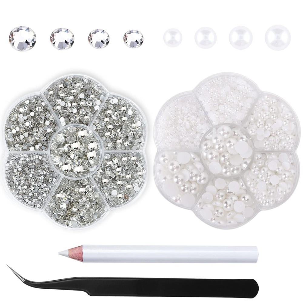 2box Rhinestones Half Pearls Beads for Crafts-Clear face Rhinestone gems Makeup Eye Jewels Tooth Diamonds-Flat Back White Nail Pearls Stones Crystals Charms-Crafting Shoes Cloth with Wax Pen Tweezers 2box Rhinestones Half Pearls Beads for Crafts-Clear face Rhinestone gems Makeup Eye Jewels Tooth Diamonds-Flat Back White Nail Pearls Stones Crystals Charms-Crafting Shoes Cloth with Wax Pen Tweezers