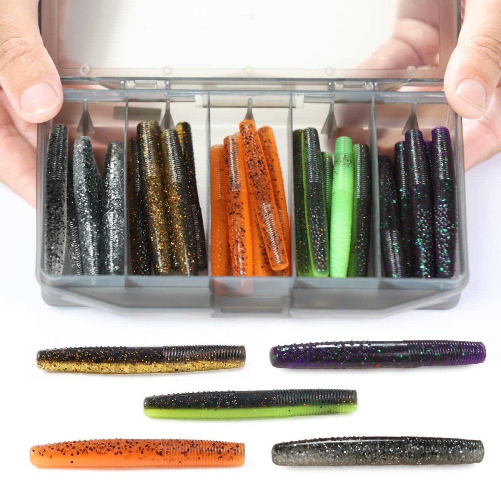 OJY&DOIIIY Plastic Worms for Bass Fishing,TRD Soft Plastic Fishing Lures for Ned Rig 30 PCs