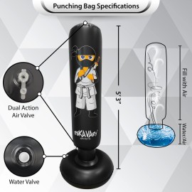 Punching Bag for Kids - 5\' 3 Ninja Inflatable Punching Bag Combo Kit with Kids Boxing Gloves, a Pump and Repair Kit. Boxing Bag for Immediate Bounce Back. Birthday (Black)