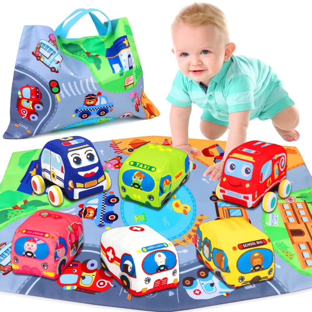 Baby Toys 6 to 12 Months - Soft Car Toys for 1 Year Old Boy Girl with Playmat Storage Bag - Infant Baby Toys 12-18 Months Toddler Toys Age 1-2 - 1st Birthday Gifts 1 2 3 Years Old Baby