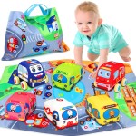 Baby Toys 6 to 12 Months - Soft Car Toys for 1 Year Old Boy Girl with Playmat Storage Bag - Infant Baby Toys 12-18 Months Toddler Toys Age 1-2 - 1st Birthday Gifts 1 2 3 Years Old Baby