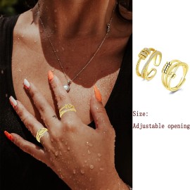 ERLOSYA 2pcs Fidget Band With Beads Spinner Rings for Women,Anti Anxiety Ring Stainless Steel Ring Sand Blast Finish.Unisex Adjustable Stacking Worry Ring (2 Pcs-Gold)