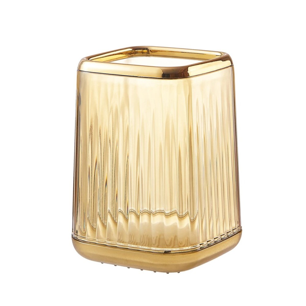 DASITON Makeup Brush holder Organizer, plastic Square Cosmetic Brush Storage Holder, Vintage Stripe Make Up Brush Cup Pen Pencil HolderAmber