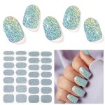 DUKASOU Semi Cured Gel Nail Strips, Silver Glitter | 28pcs Gel Nail Strips Work with Any uv lamp,Gel Nail Stickers for Women Girls, Includes Prep Pads, Nail File & Wood Stick
