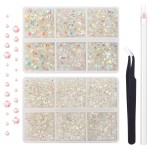 AUREHEN 10000PCs 2-6MM Clear AB Resin Flat Back Rhinestones, Round Non Hotfix Resin Rhinestones Nail Gems Stones with Tweezer & Picker Pen for Tumblers Nail Art & DIY Decoration