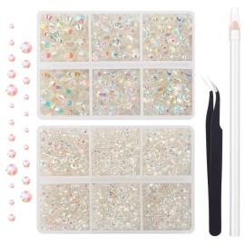 AUREHEN 10000PCs 2-6MM Clear AB Resin Flat Back Rhinestones, Round Non Hotfix Resin Rhinestones Nail Gems Stones with Tweezer & Picker Pen for Tumblers Nail Art & DIY Decoration