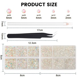 AUREHEN 10000PCs 2-6MM Clear AB Resin Flat Back Rhinestones, Round Non Hotfix Resin Rhinestones Nail Gems Stones with Tweezer & Picker Pen for Tumblers Nail Art & DIY Decoration