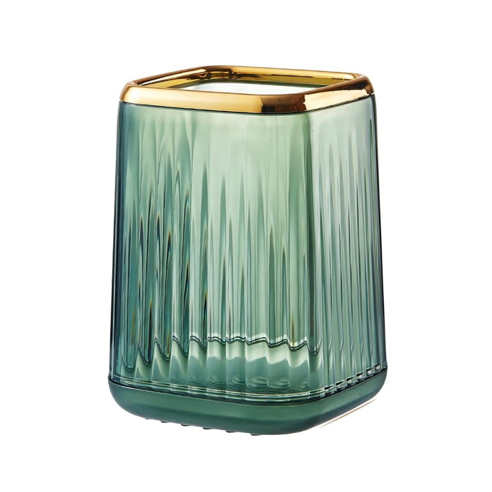 DASITON Makeup Brush holder Organizer, plastic Square Cosmetic Brush Storage Holder, Vintage Stripe Make Up Brush Cup Pen Pencil HolderGreen