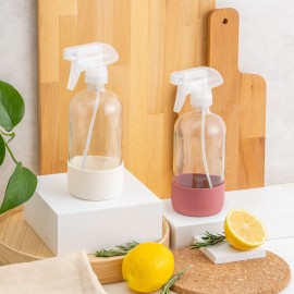 Vine Creations Glass Spray Bottles for Cleaning Solutions, Clear Glass Spray Bottle with Silicone Sleeve, 16 oz Empty Spray Bottles for Cleaning, Plant Spray Bottle, Mist and Stream Nozzle - 2 Pack
