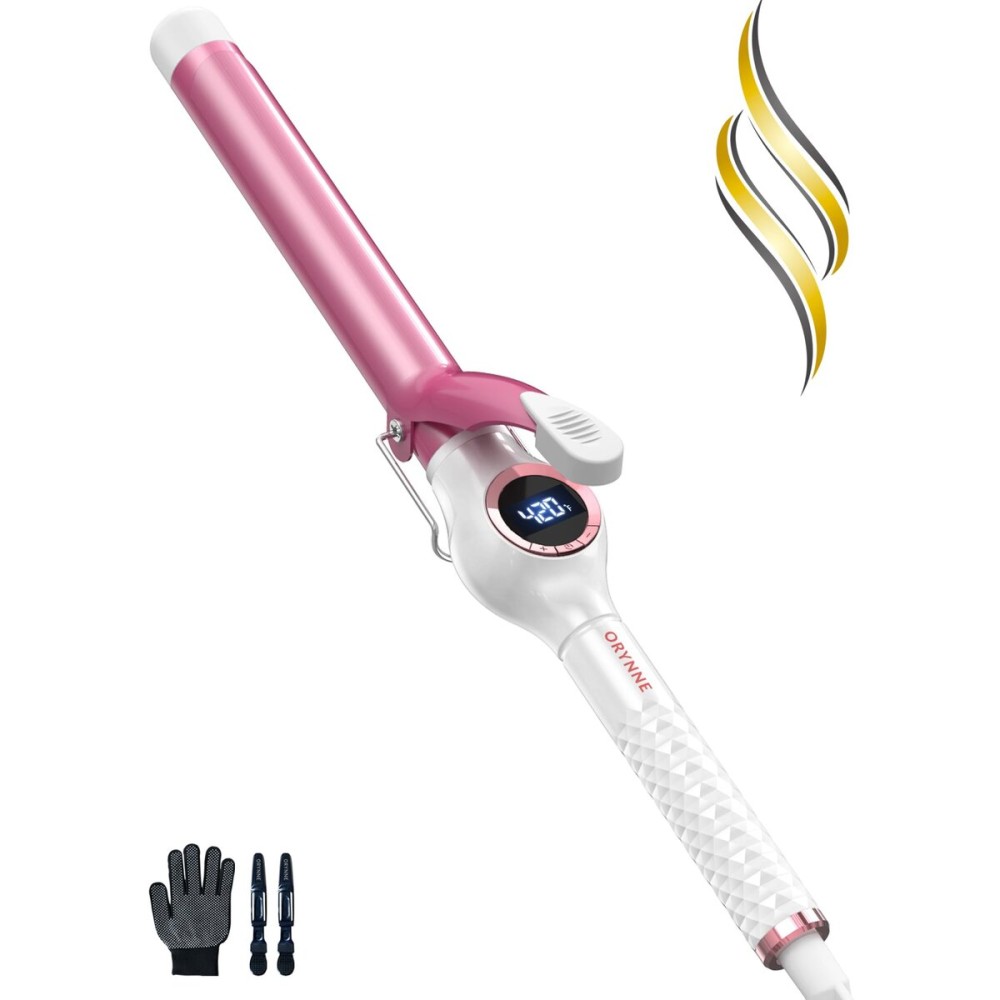 ORYNNE Digital Ceramic Curling Iron - 1 Inch Barrel for Bouncy Curls & Waves, Argan Oil Infused, Dual Voltage, Fast Heat Up