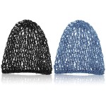 Waydress 2 Pieces Mesh Hair Net Rayon Knit Snood Women Crocheted Sleep Cap (Black, Blue)