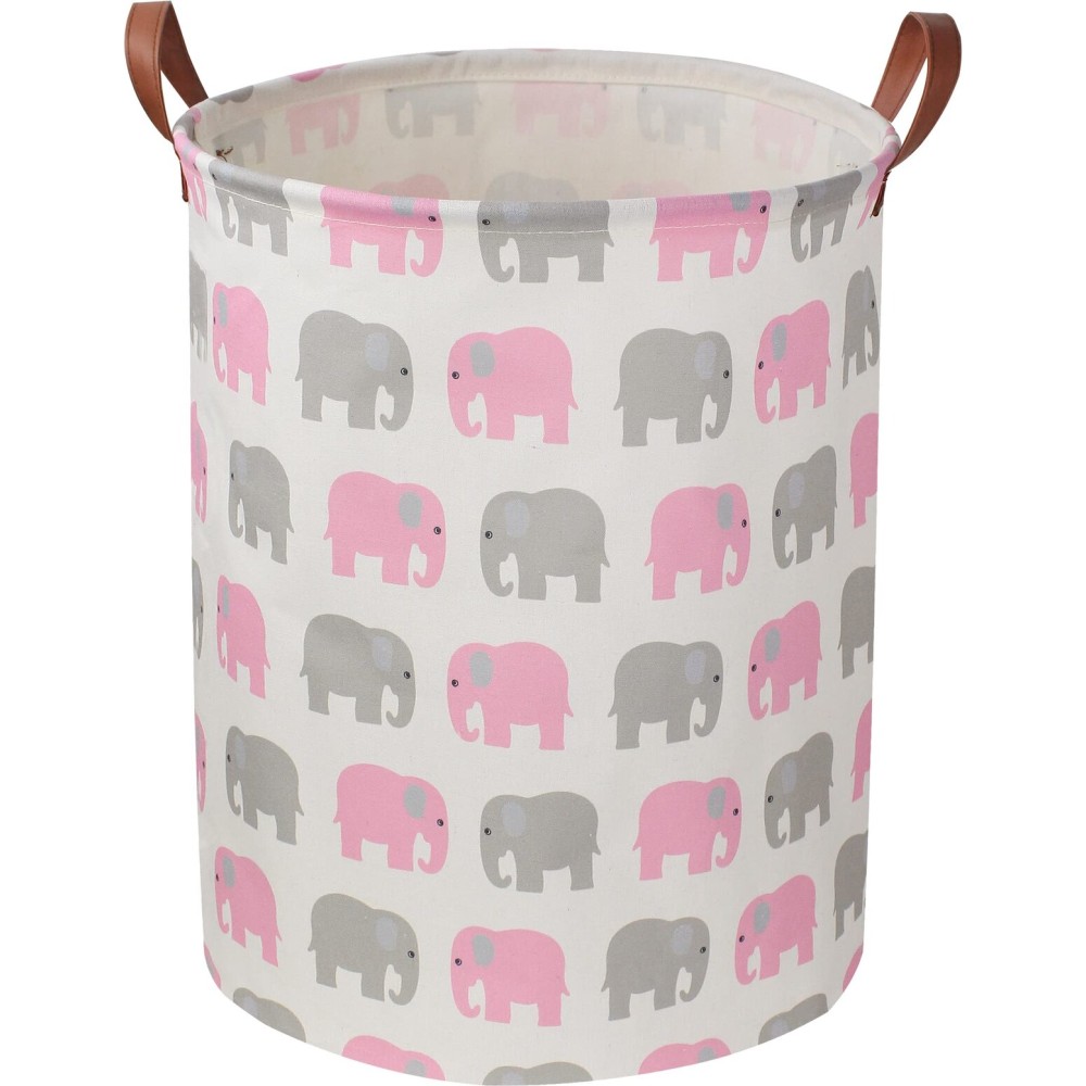 NTAOHAMPER Baby Girl Laundry Basket,Waterproof Kids Hamper for Toys,Clothes Hampers for Nursery,Gift Basket,Room Decor,Collapsible Storage Basket (Pink Elephant)