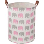NTAOHAMPER Baby Girl Laundry Basket,Waterproof Kids Hamper for Toys,Clothes Hampers for Nursery,Gift Basket,Room Decor,Collapsible Storage Basket (Pink Elephant)
