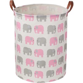 NTAOHAMPER Baby Girl Laundry Basket,Waterproof Kids Hamper for Toys,Clothes Hampers for Nursery,Gift Basket,Room Decor,Collapsible Storage Basket (Pink Elephant)