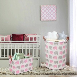 NTAOHAMPER Baby Girl Laundry Basket,Waterproof Kids Hamper for Toys,Clothes Hampers for Nursery,Gift Basket,Room Decor,Collapsible Storage Basket (Pink Elephant)