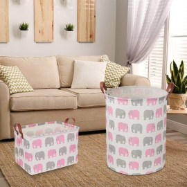 NTAOHAMPER Baby Girl Laundry Basket,Waterproof Kids Hamper for Toys,Clothes Hampers for Nursery,Gift Basket,Room Decor,Collapsible Storage Basket (Pink Elephant)