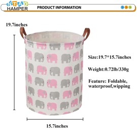 NTAOHAMPER Baby Girl Laundry Basket,Waterproof Kids Hamper for Toys,Clothes Hampers for Nursery,Gift Basket,Room Decor,Collapsible Storage Basket (Pink Elephant)