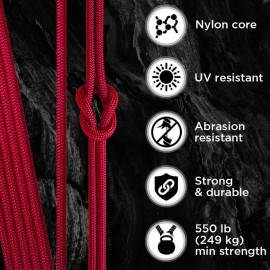 TECEUM Paracord Type III 550 Crimson - 50 ft - 4mm - Tactical Rope MIL-SPEC - Outdoor para Cord -Camping Hiking Fishing Gear and Equipment - EDC Parachute Cord - Strong Survival Rope