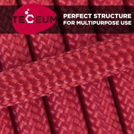 TECEUM Paracord Type III 550 Crimson - 50 ft - 4mm - Tactical Rope MIL-SPEC - Outdoor para Cord -Camping Hiking Fishing Gear and Equipment - EDC Parachute Cord - Strong Survival Rope