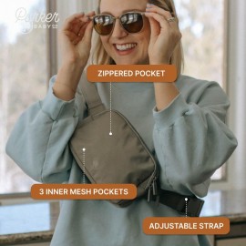 Parker Baby Co. Diaper Belt Bag - Portable Fanny Pack Diaper Bag, Crossbody Bag for Moms - Birch Belt Bag - Gray