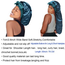Satin Silk Bonnet Hair Cap: Long Bonnets with Elastic Tie Band Adjustable Straps Jumbo Size Sleep for Sleeping Comfortable - Stretchy Tie Band Bonnets for Women Long Braid Curly Hair No Slip-Off Teal