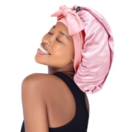 Satin Silk Bonnet Hair Cap: Long Bonnets with Elastic Tie Band Adjustable Straps Jumbo Size Sleep for Sleeping Comfortable - Stretchy Tie Band Bonnets for Women Long Braid Curly Hair No Slip-Off Pink Satin Silk Bonnet Hair Cap: Long Bonnets with Elastic Tie Band Adjustable Straps Jumbo Size Sleep for Sleeping Comfortable - Stretchy Tie Band Bonnets for Women Long Braid Curly Hair No Slip-Off Pink