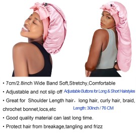 Satin Silk Bonnet Hair Cap: Long Bonnets with Elastic Tie Band Adjustable Straps Jumbo Size Sleep for Sleeping Comfortable - Stretchy Tie Band Bonnets for Women Long Braid Curly Hair No Slip-Off Pink Satin Silk Bonnet Hair Cap: Long Bonnets with Elastic Tie Band Adjustable Straps Jumbo Size Sleep for Sleeping Comfortable - Stretchy Tie Band Bonnets for Women Long Braid Curly Hair No Slip-Off Pink