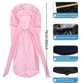 Satin Silk Bonnet Hair Cap: Long Bonnets with Elastic Tie Band Adjustable Straps Jumbo Size Sleep for Sleeping Comfortable - Stretchy Tie Band Bonnets for Women Long Braid Curly Hair No Slip-Off Pink Satin Silk Bonnet Hair Cap: Long Bonnets with Elastic Tie Band Adjustable Straps Jumbo Size Sleep for Sleeping Comfortable - Stretchy Tie Band Bonnets for Women Long Braid Curly Hair No Slip-Off Pink