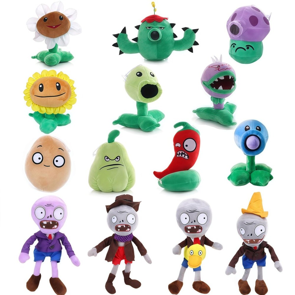 JHESAO 14 PCS Plants and Zombies Plush PVZ Zombies Plants Set Toys PVZ 1 2 Stuffed Soft Zombies Doll Zombies Plush Toy New