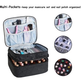 ZFZGFRCS Nail Polish Organizer- Holds 30 Bottles Nail Supply Organizers and Storage Double-layer Nail Bag Organizer Case Nail varnish Organizer Nail Polish Storage Bag with Handle (Black-a)