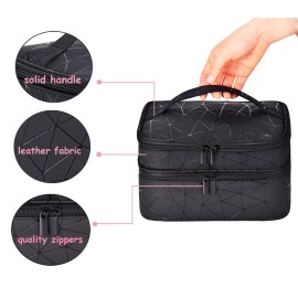 ZFZGFRCS Nail Polish Organizer- Holds 30 Bottles Nail Supply Organizers and Storage Double-layer Nail Bag Organizer Case Nail varnish Organizer Nail Polish Storage Bag with Handle (Black-a)