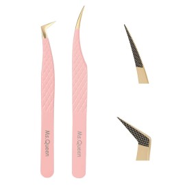 Ms.Queen Lash Extension Tweezers,2Pcs Fiber Tip Grip Boot Volume Tweezer and Dolphin Isolation Eyelash Tweezers