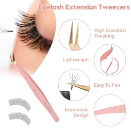 Ms.Queen Volume Tweezers for Eyelash Extensions, Fiber Tip Grip Lash Tweezers for Volume Lashes
