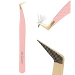 Ms.Queen Fiber Tip Lash Tweezers,Diamond Grip L-Shape Volume Boot Tweezers for Mega Volume Mink Lashes Make Fans