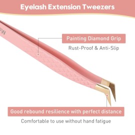Ms.Queen Fiber Tip Lash Tweezers,Diamond Grip L-Shape Volume Boot Tweezers for Mega Volume Mink Lashes Make Fans