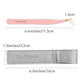 Ms.Queen Fiber Tip Lash Tweezers,Diamond Grip L-Shape Volume Boot Tweezers for Mega Volume Mink Lashes Make Fans