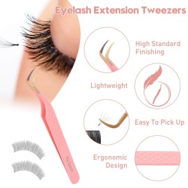 Ms.Queen Lash Tweezers for Eyelash Extensions,Fiber Tip Master Volume Lash Extension Tweezers with Diamond Grip