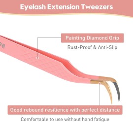 Ms.Queen Lash Tweezers for Eyelash Extensions,Fiber Tip Master Volume Lash Extension Tweezers with Diamond Grip