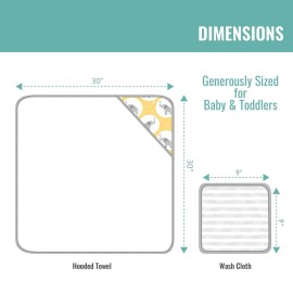 Featherhead 5-Piece 100% Cotton Muslin Hooded Bath Towel & Washcloths Unisex Set for Baby Boy & Girl - Ultra Soft and Extra Absorbent - Newborn Essential & Perfect Baby Registry Gift (Grey Elephant)