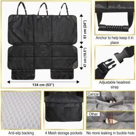 Caricar Car Seat Protector, Under Child Car Seats Cover | Waterproof, 3 Functional Rear Belts, Baby Carseat Cushion, Covers Fabric and Leather Seats | 4Pockets Non-Slip Thick Padding