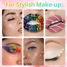 Colorful Flatback Face Gems and White & Beige Pearls for Makeup with Quick Dry Glue, Half Round Pearls Nail Art Rhinestones Glass Crystal Beads for Make-up Deco with Pickup Pencil + Tweezer Colorful Flatback Face Gems and White & Beige Pearls for Makeup with Quick Dry Glue, Half Round Pearls Nail Art Rhinestones Glass Crystal Beads for Make-up Deco with Pickup Pencil + Tweezer