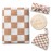 Miaoberry 100% Organic Muslin Swaddle Set| Checkered in Coffee Latte 47 * 47 with Hat,Bow and Arrival Card