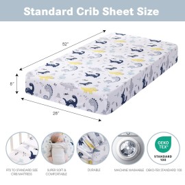 Plushii Crib Sheets for Baby Boys 4 Pack, 28x 52 Extra Soft Microfiber Crib Sheet Set for Standard Crib & Toddler Mattress Pad, Dinosaur & Elephant & Stars & Navy Blue