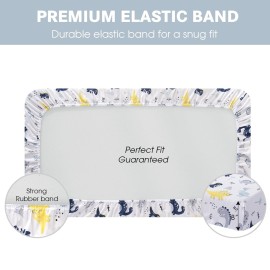 Plushii Crib Sheets for Baby Boys 4 Pack, 28x 52 Extra Soft Microfiber Crib Sheet Set for Standard Crib & Toddler Mattress Pad, Dinosaur & Elephant & Stars & Navy Blue