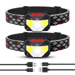 Headlamp Rechargeable 2 Pack, Bright LED Head Lamp Outdoor 1100 Lumen Headlight with White Red Light, Motion Sensor Waterproof 8 Modes Headlamps Flashlights for Running Cycling Fishing